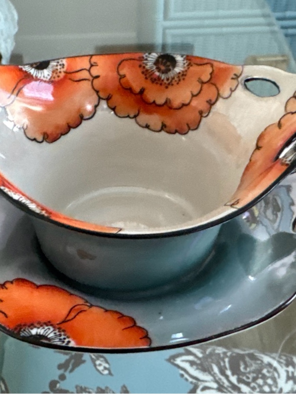 Noritake Handpainted Orange Floral Gravy Boat Set Made In Japan